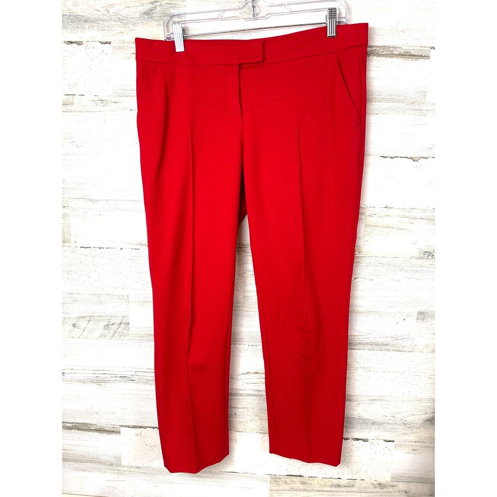Akris Womens 10 Red Punto Frankie Stretch Viscose Ankle Trouser Pants Work Wear